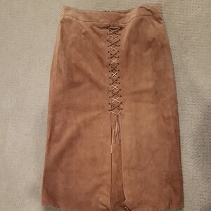 Brown Lace-Up Suede Skirt